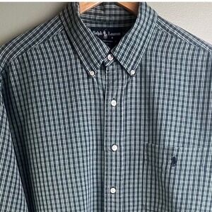 Ralph Lauren Blake Green Blue Checkered Long Sleeve Blue Pony Shirt Men's XL‎